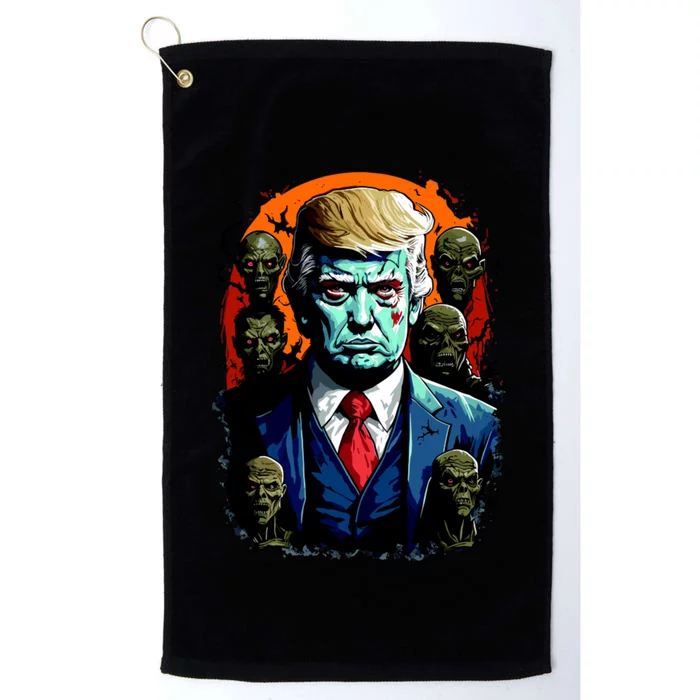 Donald Trump Halloween Silhouette With Zombies Platinum Collection Golf Towel