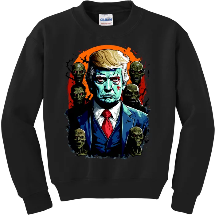 Donald Trump Halloween Silhouette With Zombies Kids Sweatshirt