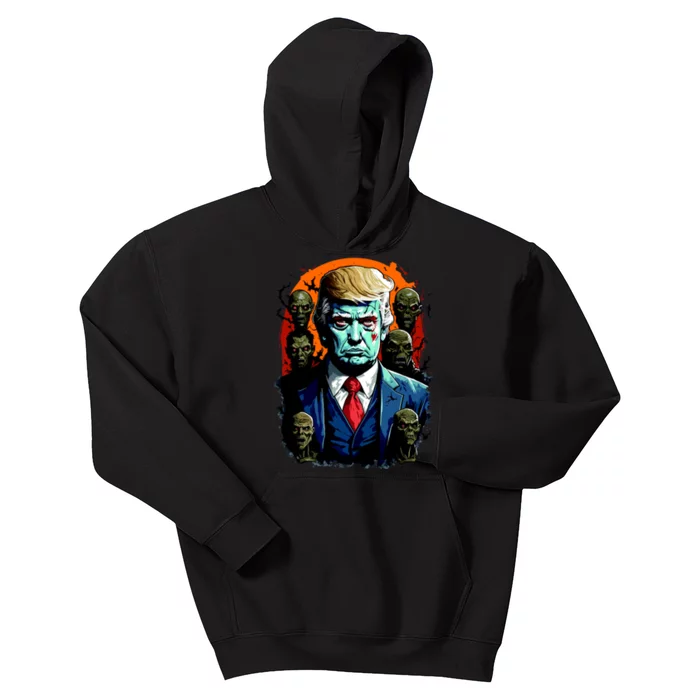 Donald Trump Halloween Silhouette With Zombies Kids Hoodie