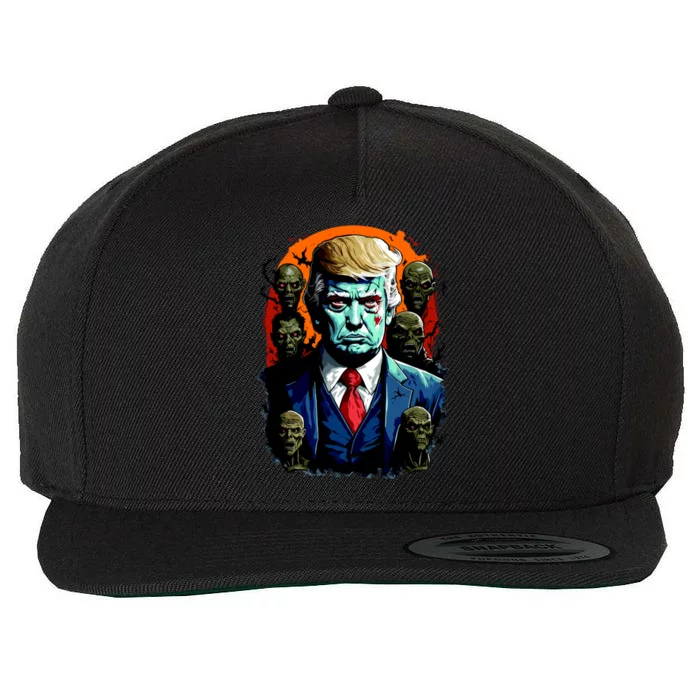 Donald Trump Halloween Silhouette With Zombies Wool Snapback Cap