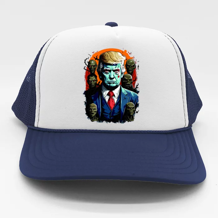 Donald Trump Halloween Silhouette With Zombies Trucker Hat