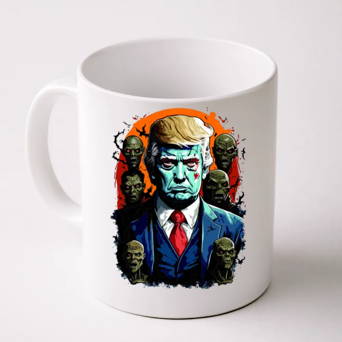 Donald Trump Halloween Silhouette With Zombies Front & Back Coffee Mug