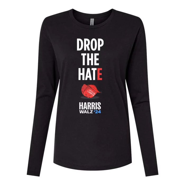 Drop The Hate No Maga Hat Vote Kamala Harris Tim Walz 24 Womens Cotton Relaxed Long Sleeve T-Shirt