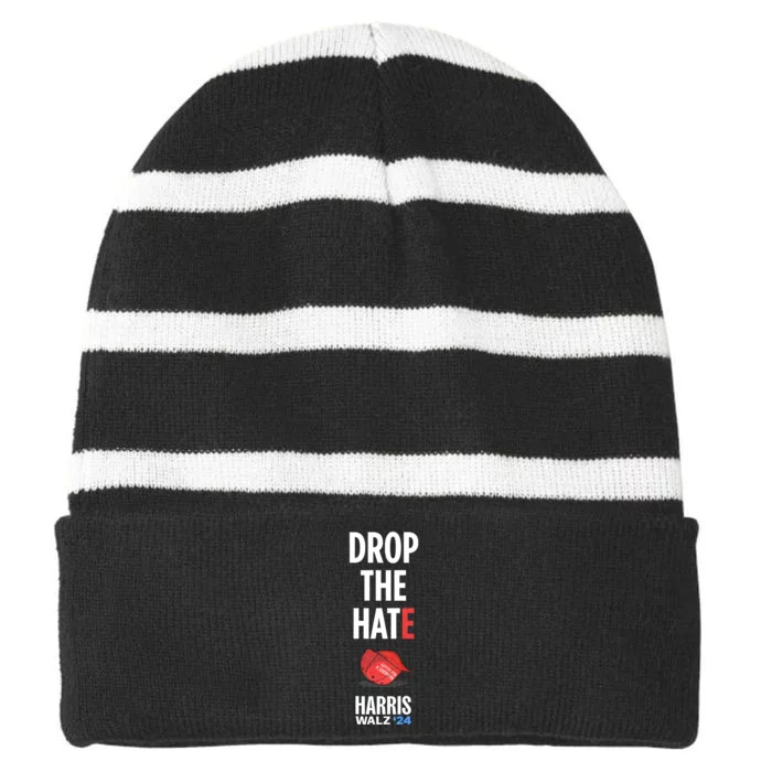 Drop The Hate No Maga Hat Vote Kamala Harris Tim Walz 24 Striped Beanie with Solid Band