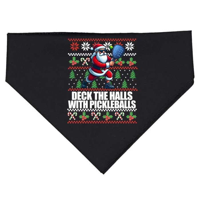 Deck The Halls Pickle Balls Ugly Christmas Pickleball Memes Funny Gift USA-Made Doggie Bandana