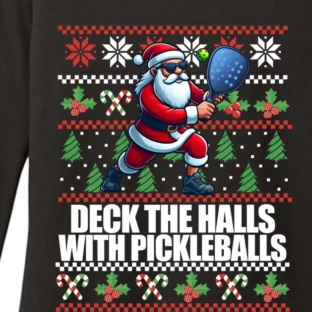 Deck The Halls Pickle Balls Ugly Christmas Pickleball Memes Funny Gift Womens CVC Long Sleeve Shirt