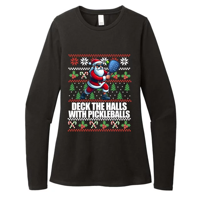 Deck The Halls Pickle Balls Ugly Christmas Pickleball Memes Funny Gift Womens CVC Long Sleeve Shirt