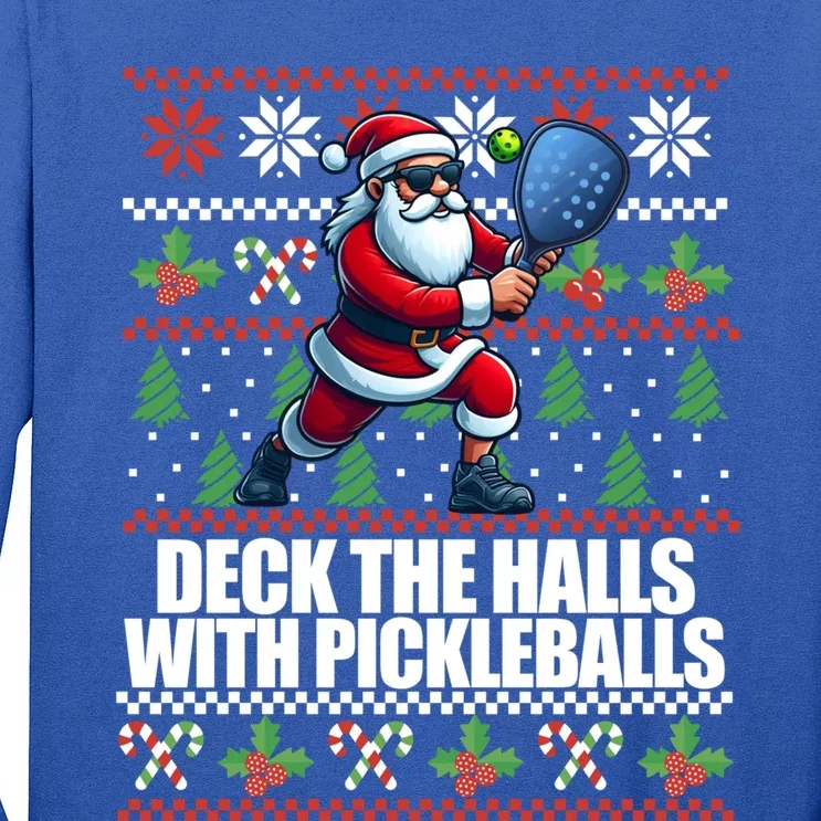 Deck The Halls Pickle Balls Ugly Christmas Pickleball Memes Funny Gift Long Sleeve Shirt