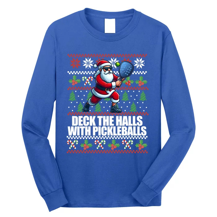 Deck The Halls Pickle Balls Ugly Christmas Pickleball Memes Funny Gift Long Sleeve Shirt