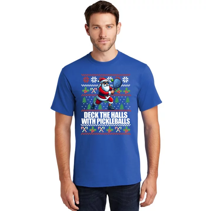 Deck The Halls Pickle Balls Ugly Christmas Pickleball Memes Funny Gift Tall T-Shirt