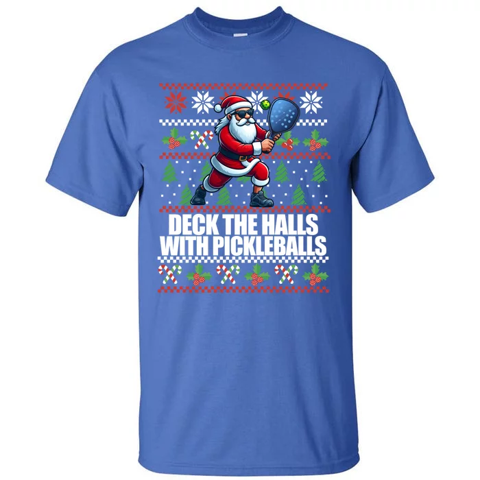 Deck The Halls Pickle Balls Ugly Christmas Pickleball Memes Funny Gift Tall T-Shirt