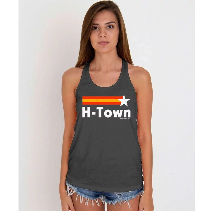 Distressed Town Houston Texas Strong Retro Houston Women's Knotted Racerback Tank