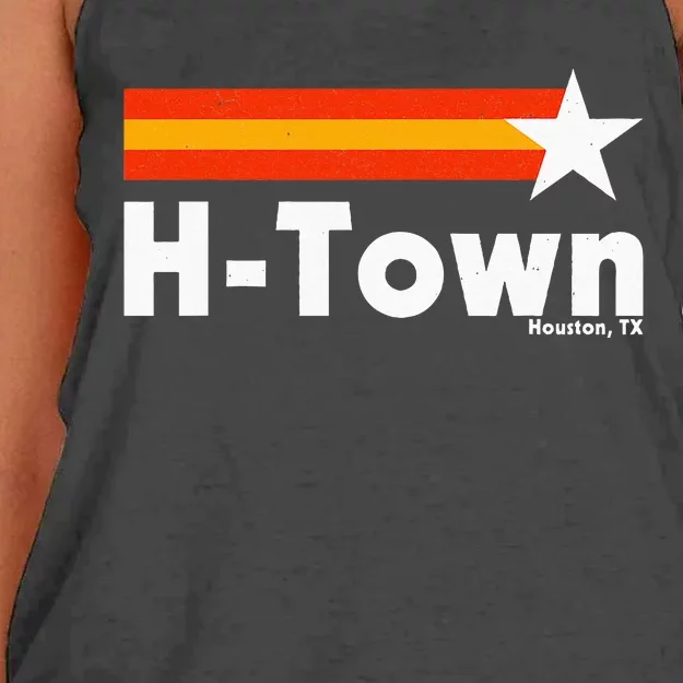 Distressed Town Houston Texas Strong Retro Houston Women's Knotted Racerback Tank