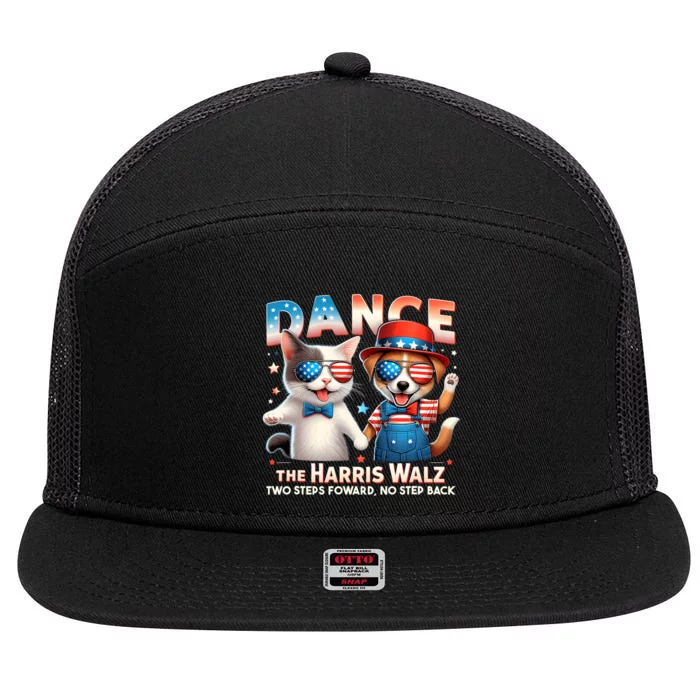 Dance The Harris Walz Funny Cat Ladies Kamala Harris 7 Panel Mesh Trucker Snapback Hat