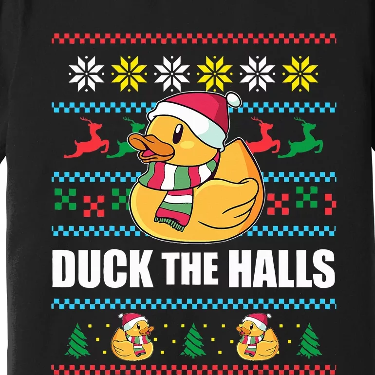 DUCK THE HALLS Funny Ugly Christmas Sweater Meme Gift Premium T-Shirt