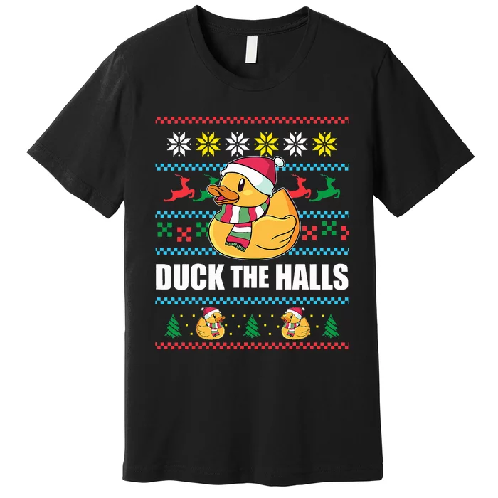 DUCK THE HALLS Funny Ugly Christmas Sweater Meme Gift Premium T-Shirt