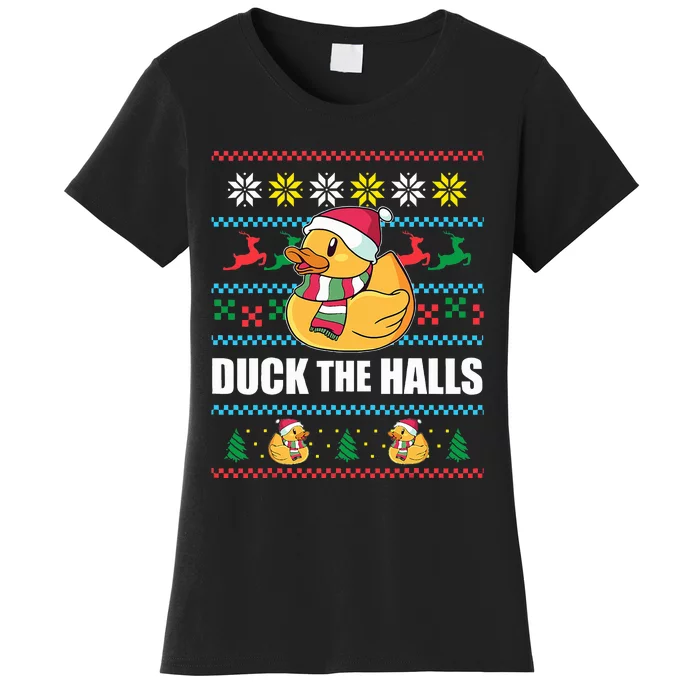 DUCK THE HALLS Funny Ugly Christmas Sweater Meme Gift Women's T-Shirt