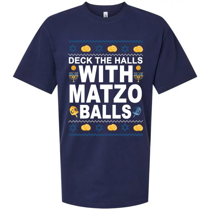 Deck The Halls With Matzo Balls Jewish Sueded Cloud Jersey T-Shirt