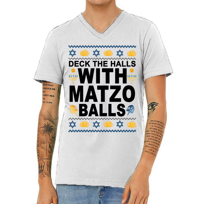 Deck The Halls With Matzo Balls Jewish V-Neck T-Shirt