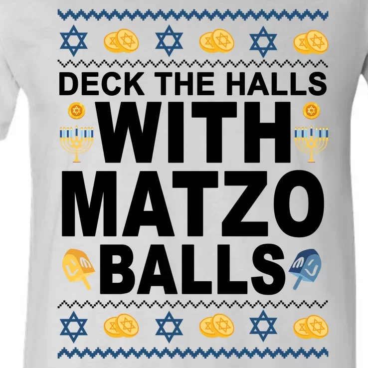 Deck The Halls With Matzo Balls Jewish V-Neck T-Shirt