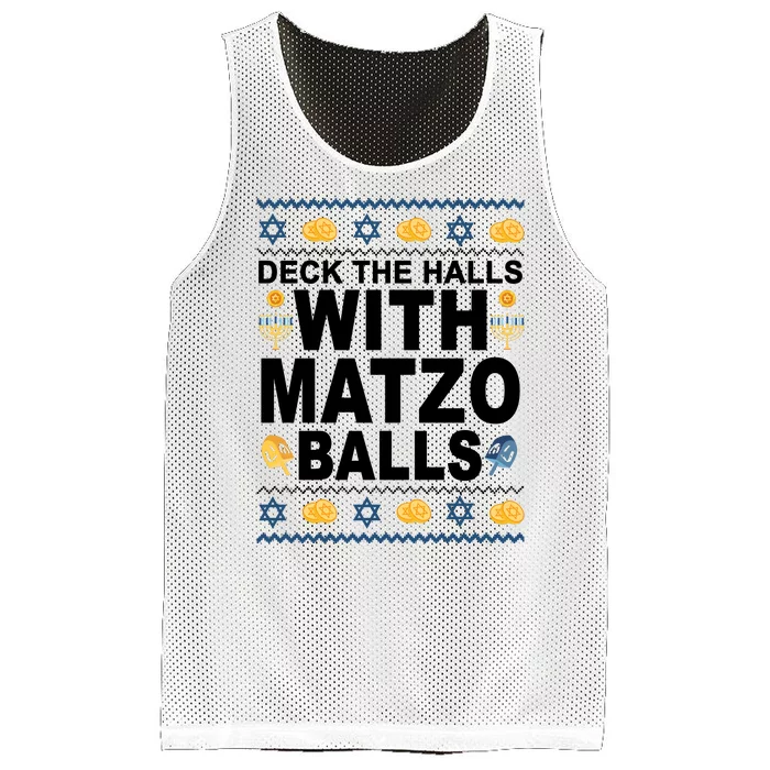 Deck The Halls With Matzo Balls Jewish Mesh Reversible Basketball Jersey Tank