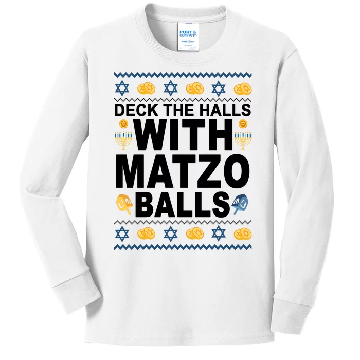 Deck The Halls With Matzo Balls Jewish Kids Long Sleeve Shirt