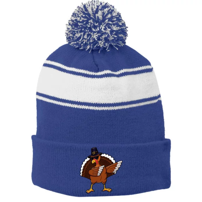 Dabbing Turkey Happy Turkey Day Dab Thanksgiving Gift Funny Gift Stripe Pom Pom Beanie