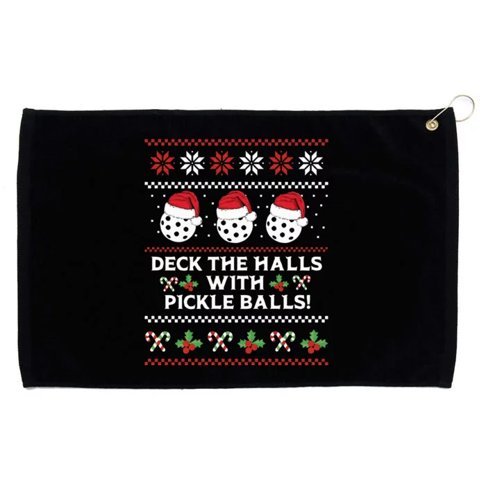 DECK THE HALLS PICKLE BALLS Ugly Christmas Pickleball Grommeted Golf Towel