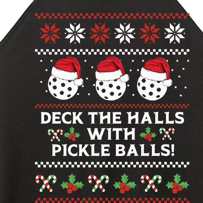 DECK THE HALLS PICKLE BALLS Ugly Christmas Pickleball Women’s Perfect Tri Rocker Tank