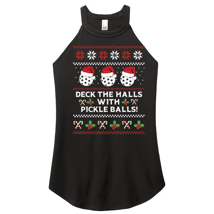 DECK THE HALLS PICKLE BALLS Ugly Christmas Pickleball Women’s Perfect Tri Rocker Tank