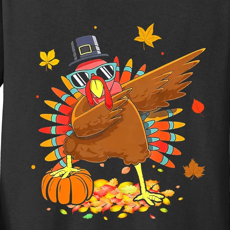 Dabbing Turkey Happy Thanksgiving Day Party Kids Long Sleeve Shirt