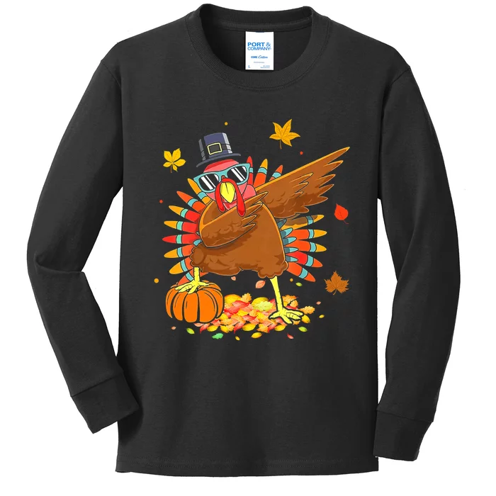 Dabbing Turkey Happy Thanksgiving Day Party Kids Long Sleeve Shirt