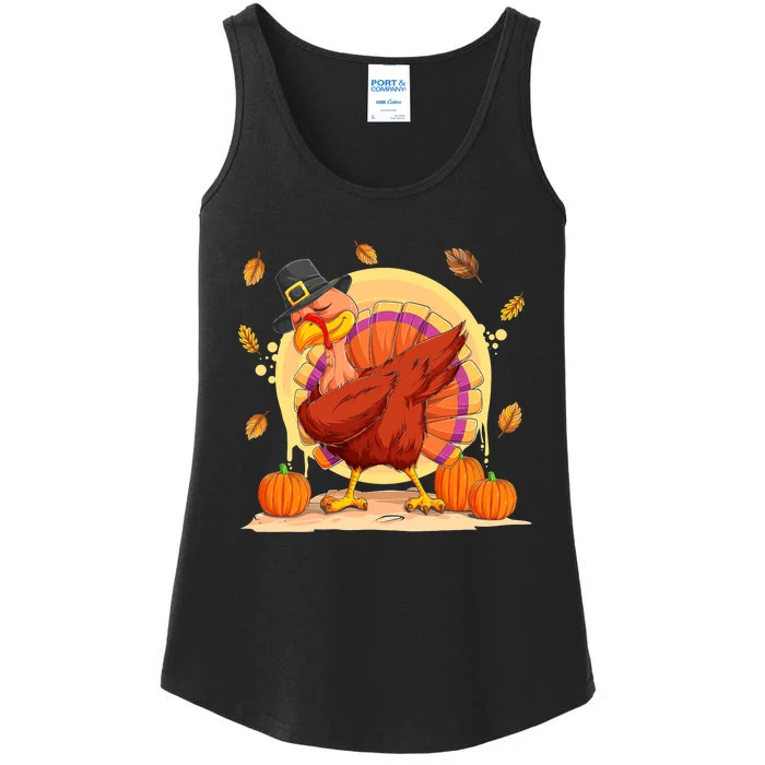 Dabbing Turkey Happy Thanksgiving Day Ladies Essential Tank