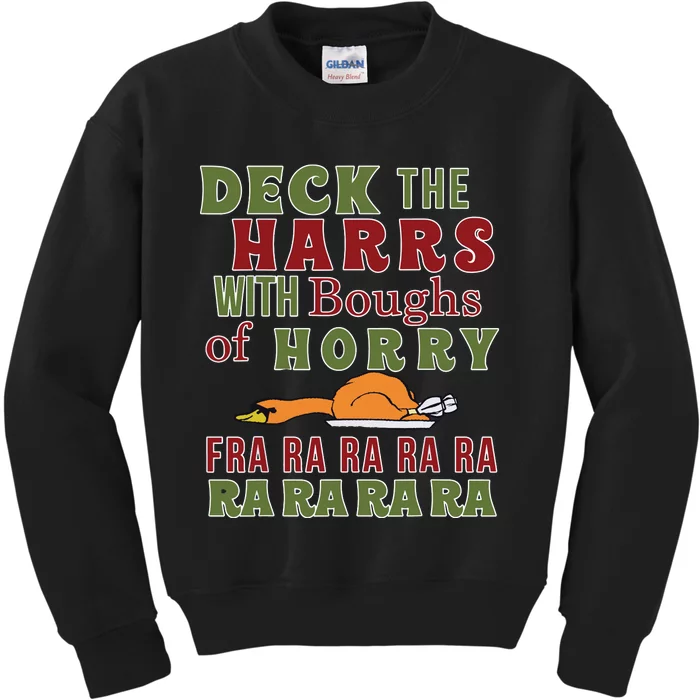 Deck The Harrs Fra Ra Ra Funny Turkey Kids Sweatshirt