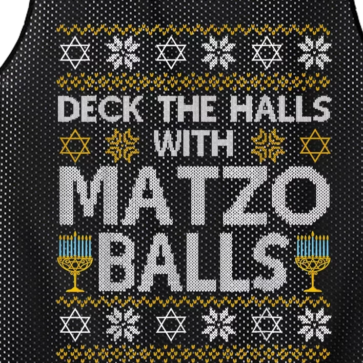 Deck The Halls With Matzo Balls Chanukkah Ugly Hanukkah Mesh Reversible Basketball Jersey Tank