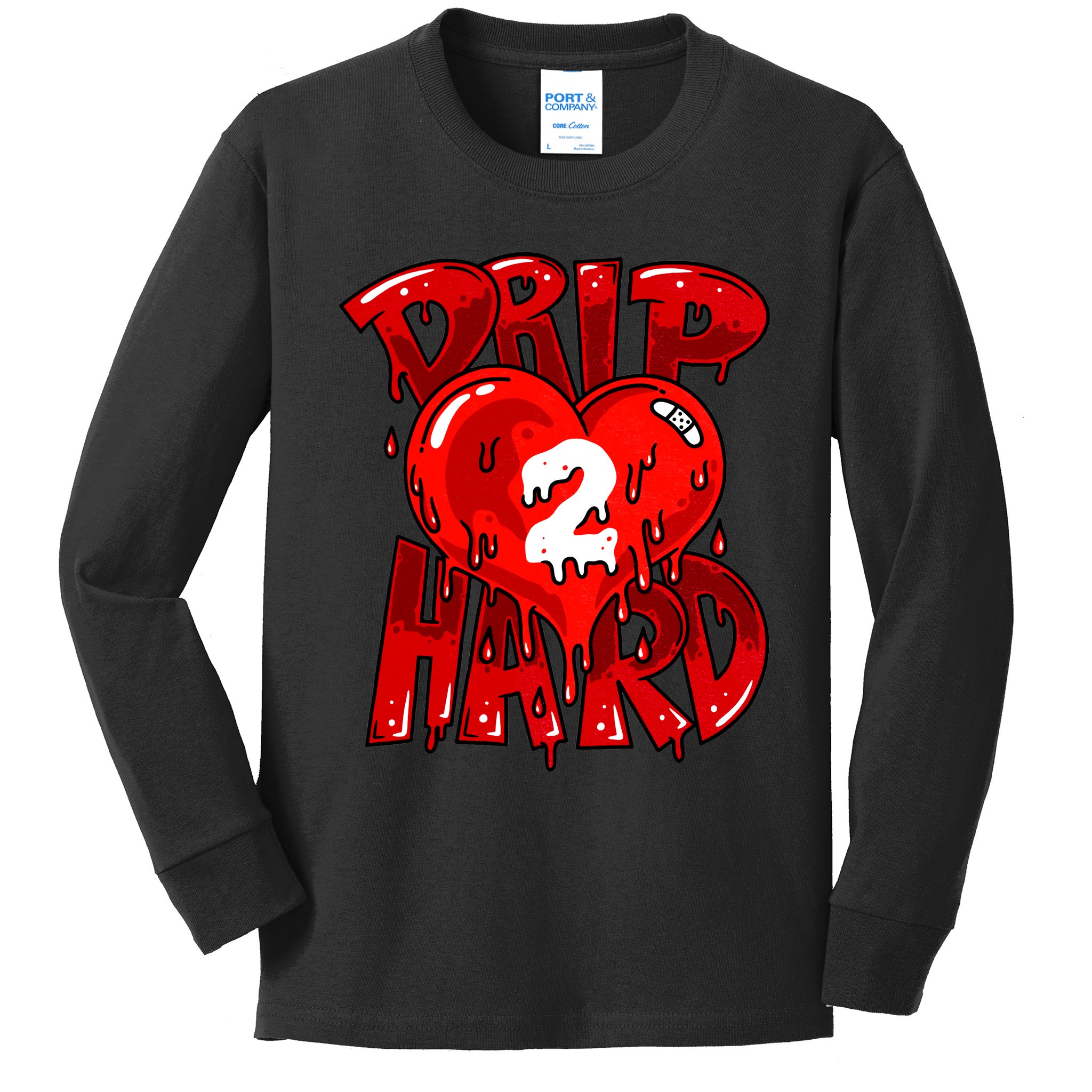 Drip Too Hard Heart Dripping Cool Swag Team Matching Sneaker Gift Idea Kids  Long Sleeve Shirt