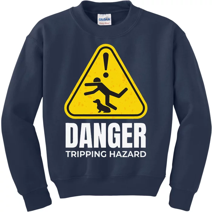 Danger Tripping Hazard Funny Wiener Dog Dachshund Kids Sweatshirt