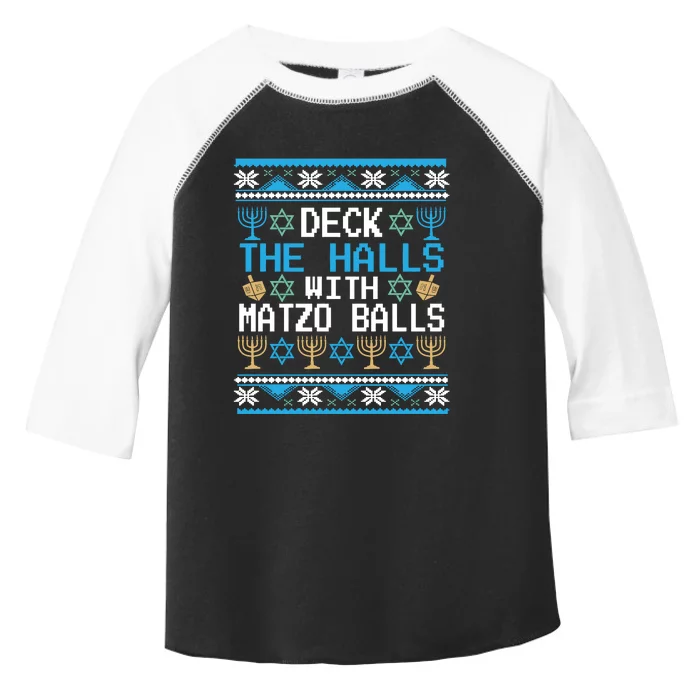 Deck The Halls With Matzo Balls Ugly Hanukkah Christmas Toddler Fine Jersey T-Shirt