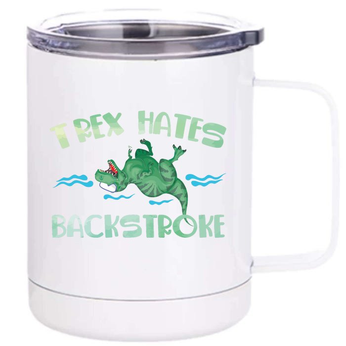 Dinosaur Trex Hates Backstroke Front & Back 12oz Stainless Steel Tumbler Cup