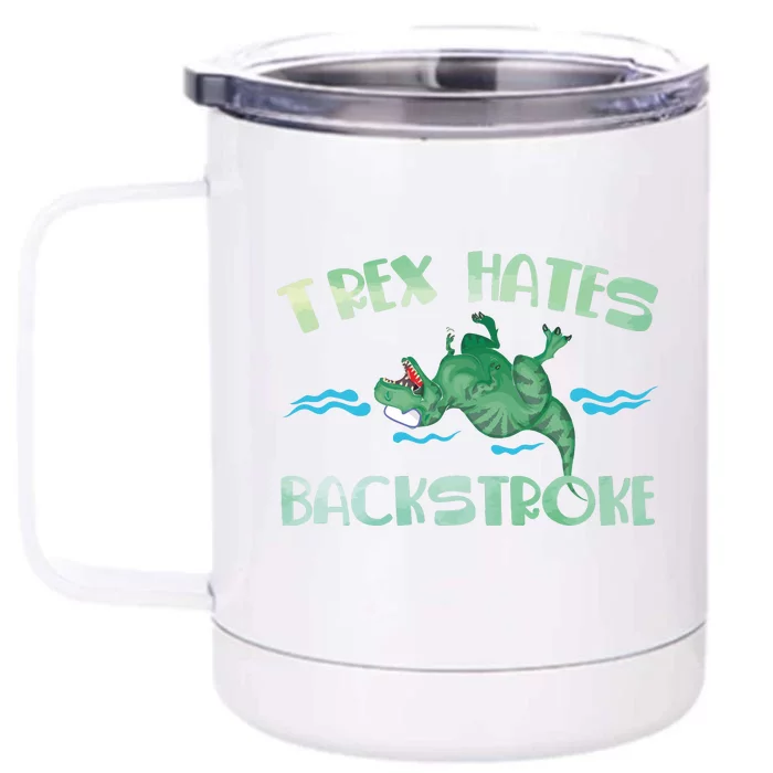 Dinosaur Trex Hates Backstroke Front & Back 12oz Stainless Steel Tumbler Cup