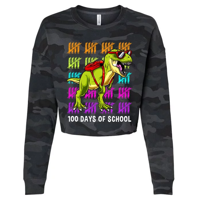 Dinosaur Trex Happy 100th Day Of School Boy Cropped Pullover Crew