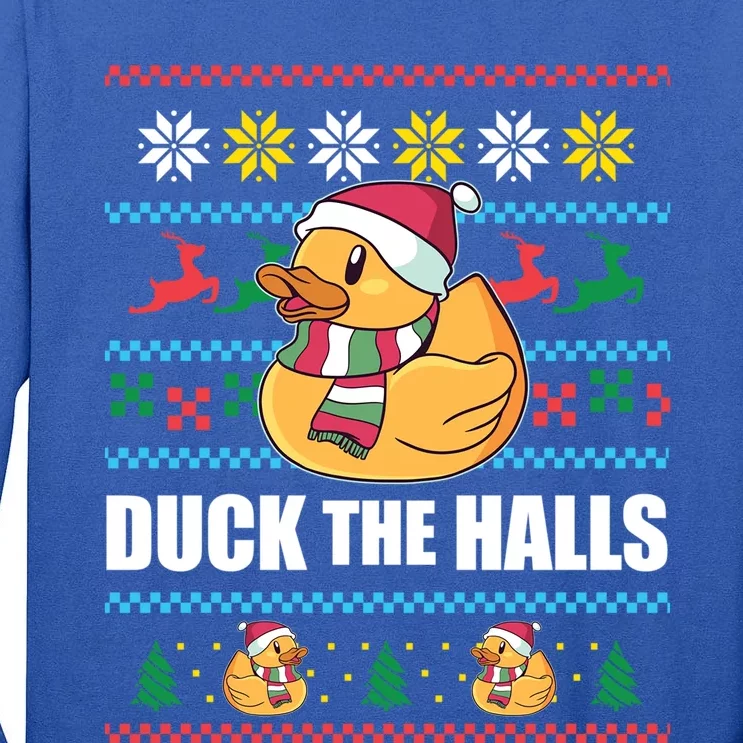 Duck The Halls Funny Ugly Christmas Sweater Meme Gift Cute Gift Tall Long Sleeve T-Shirt