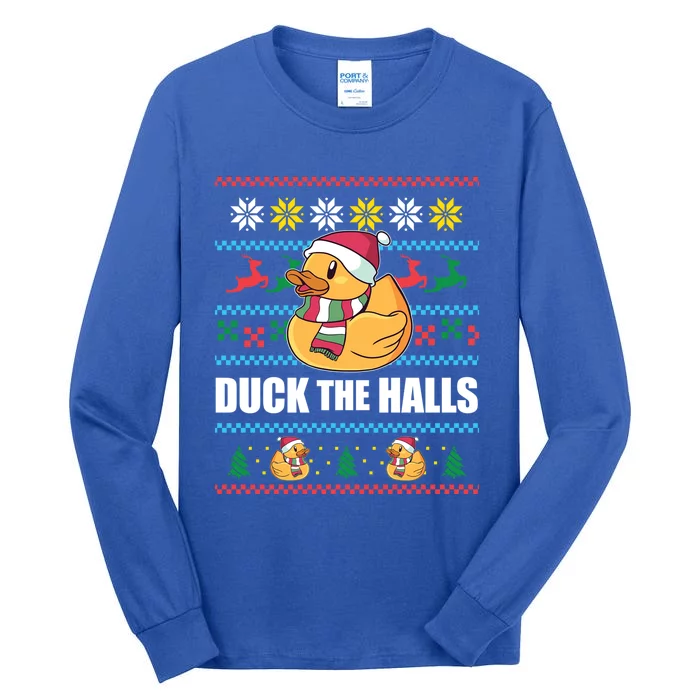 Duck The Halls Funny Ugly Christmas Sweater Meme Gift Cute Gift Tall Long Sleeve T-Shirt