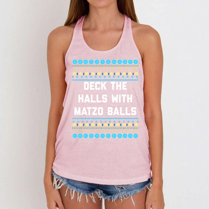 Deck The Halls With Matzo Balls Funny Jewish Women's Knotted Racerback Tank