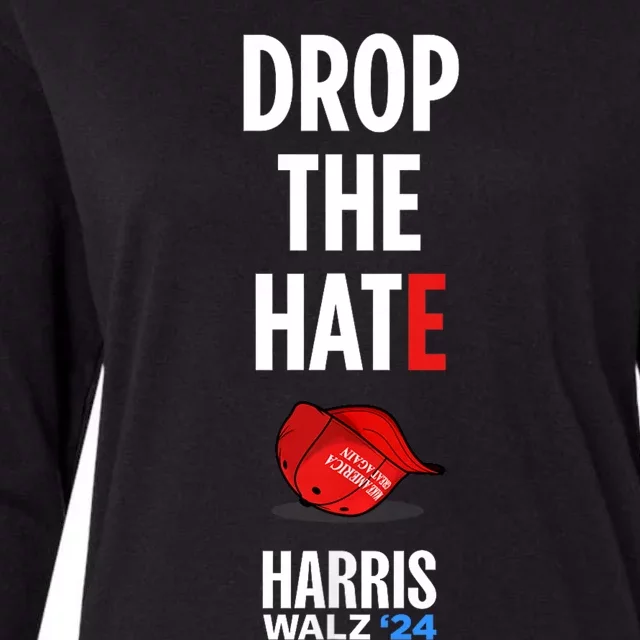 Drop The Hate No Maga Hat Vote Kamala Harris Tim Walz 24 Womens Cotton Relaxed Long Sleeve T-Shirt