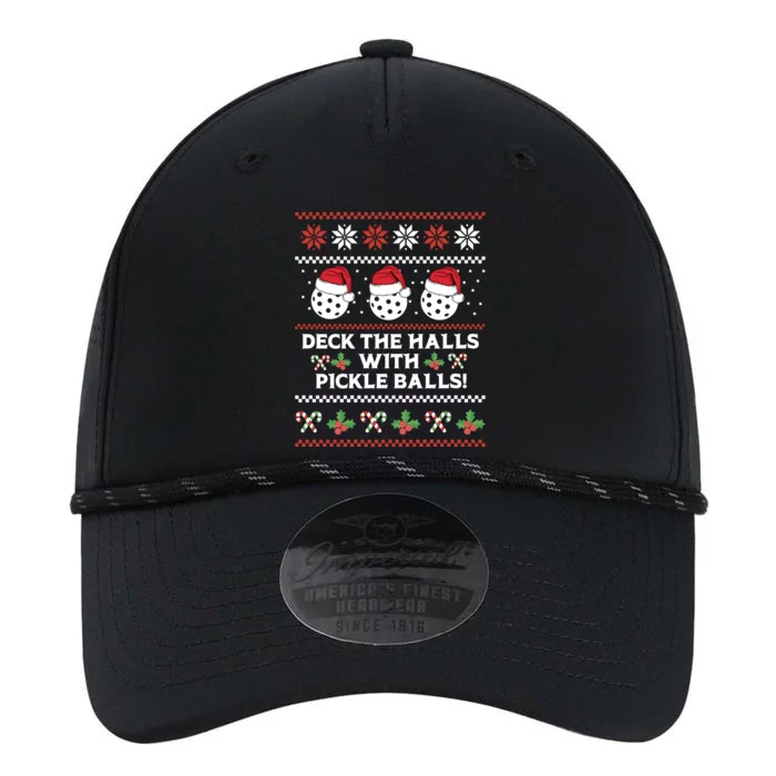 Deck The Halls Pickle Balls Ugly Christmas Pickleball Memes Gift Performance The Dyno Cap