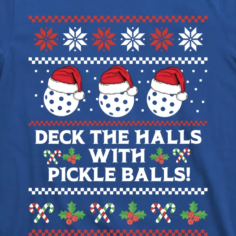 Deck The Halls Pickle Balls Ugly Christmas Pickleball Memes Gift T-Shirt