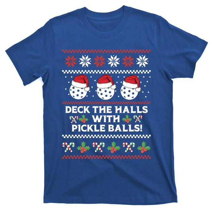 Deck The Halls Pickle Balls Ugly Christmas Pickleball Memes Gift T-Shirt