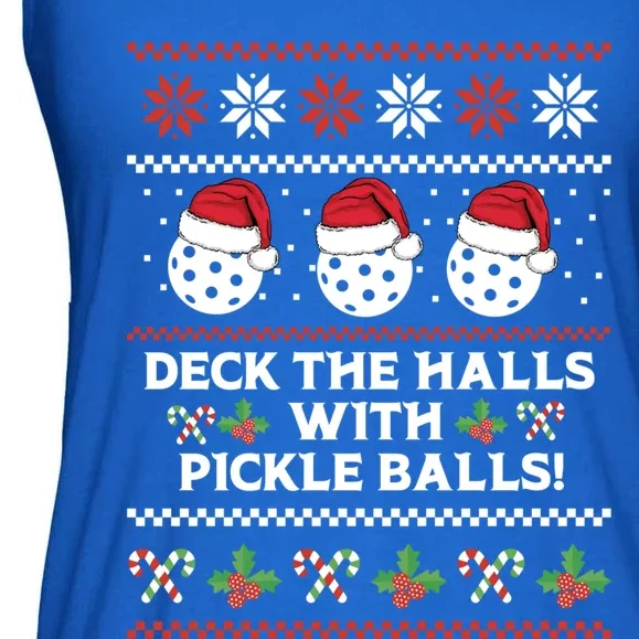 Deck The Halls Pickle Balls Ugly Christmas Pickleball Memes Gift Ladies Essential Flowy Tank