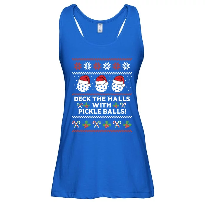 Deck The Halls Pickle Balls Ugly Christmas Pickleball Memes Gift Ladies Essential Flowy Tank